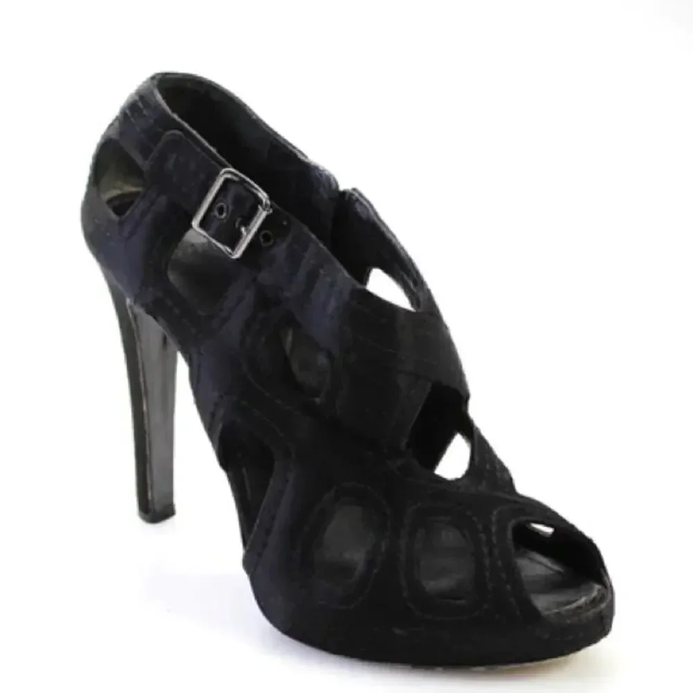 Givenchy Womens Side Zip Stiletto Peep Toe Satin Cut Out Sandals Black Size 40